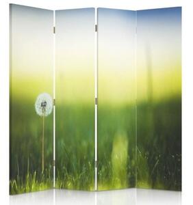 Ozdobný paraván, Pampeliška v zelené trávě - 145x170 cm, čtyřdílný, klasický paraván