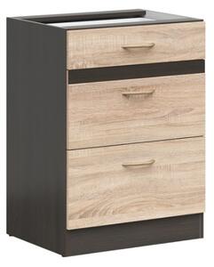 Kuchyňská skříňka Junona 60 cm, šuplíky, wenge/dub sonoma