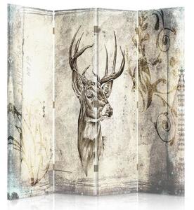Ozdobný paraván, Elegantní jelen - 145x170 cm, čtyřdílný, klasický paraván