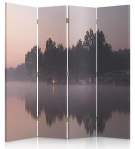 Ozdobný paraván, Jezero po ránu - 145x170 cm, čtyřdílný, klasický paraván