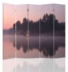 Ozdobný paraván, Jezero po ránu - 180x170 cm, pětidílný, klasický paraván