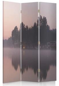Ozdobný paraván, Jezero po ránu - 110x170 cm, třídílný, klasický paraván