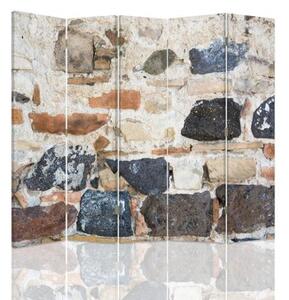 Ozdobný paraván, Stará kamenná zeď - 180x170 cm, pětidílný, klasický paraván