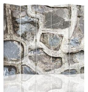 Ozdobný paraván, Šedá kamenná zeď - 180x170 cm, pětidílný, klasický paraván