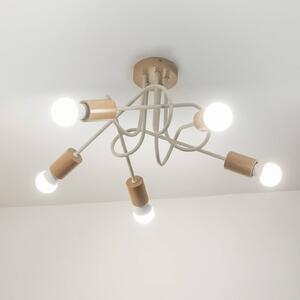 HELAM Stropní světlo Oxford, pískově béžové, dřevo, kov, 5ramenné, Ø 47 cm, stmívatelný, Krémová / jantar, Obývací pokoj / jídelna, kov, Moderní