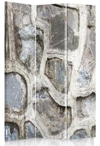 Ozdobný paraván, Šedá kamenná zeď - 110x170 cm, třídílný, klasický paraván