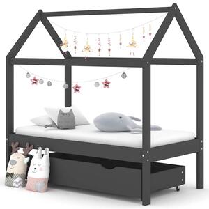 Rám dětské postele se zásuvkou tmavě šedý borovice 70 x 140 cm 322142