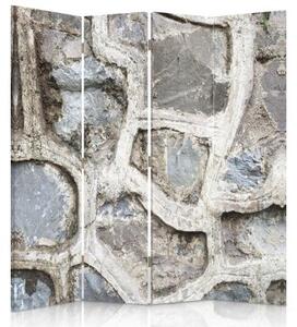 Ozdobný paraván, Šedá kamenná zeď - 145x170 cm, čtyřdílný, klasický paraván