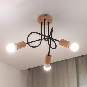 HELAM Stropní světlo Oxford, černé, dřevo, kov, 3-fl,, Ø 44 cm, stmívatelný, Černá, Obývací pokoj / jídelna, kov, Moderní