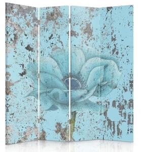 Ozdobný paraván Tyrkysový retro květ - 145x170 cm, čtyřdílný, klasický paraván