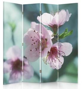 Ozdobný paraván Růžový květ jabloně - 145x170 cm, čtyřdílný, klasický paraván