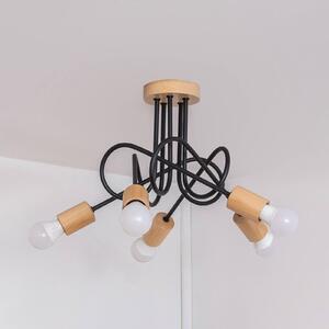 HELAM Stropní světlo Oxford, černé, dřevo, kov, 5-ramenné, Ø 47 cm, stmívatelný, Černá, Obývací pokoj / jídelna, kov, Moderní