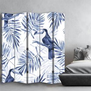 Ozdobný paraván, Modří tukani - 180x170 cm, pětidílný, klasický paraván