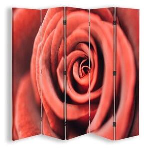 Ozdobný paraván, Květ růže v makroměřítku - 180x170 cm, pětidílný, klasický paraván
