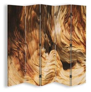 Ozdobný paraván, Vlnovková abstrakce se dřevem - 180x170 cm, pětidílný, klasický paraván