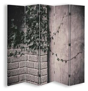 Ozdobný paraván, Zarostlá zeď - 180x170 cm, pětidílný, klasický paraván