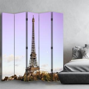 Ozdobný paraván, Eiffelova věž na pozadí oblohy - 180x170 cm, pětidílný, klasický paraván