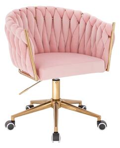 LuxuryForm DESIGN Křeslo NORDEN VELUR na zlaté podstavě s kolečky - růžové
