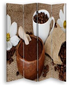 Ozdobný paraván, Mletá káva - 145x170 cm, čtyřdílný, klasický paraván