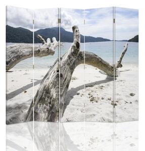 Ozdobný paraván, Větve stromů na tropické pláži - 180x170 cm, pětidílný, klasický paraván