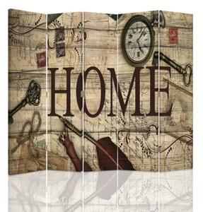 Ozdobný paraván Home Písmo Retro Brown - 180x170 cm, pětidílný, klasický paraván