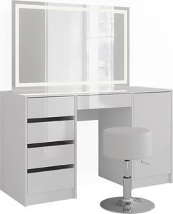 Toaletní stolek Vicco Sherry Bílá/bílý vysoký lesk 128.2 cm s LED zrcadlem a taburetem, Model 57642