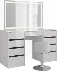 Toaletní stolek Vicco Sherry Bílá/bílý vysoký lesk 128.2 cm s LED zrcadlem a taburetem, Model 57636