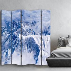 Ozdobný paraván Hory Zimní modrá - 180x170 cm, pětidílný, klasický paraván