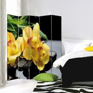 Ozdobný paraván, Žlutá orchidej - 180x170 cm, pětidílný, klasický paraván