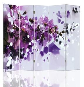 Ozdobný paraván Malované květiny béžová - 180x170 cm, pětidílný, klasický paraván
