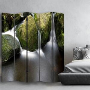 Ozdobný paraván Vodopád Skalní hora - 180x170 cm, pětidílný, klasický paraván