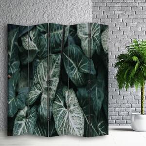 Ozdobný paraván Listy Příroda zelená - 180x170 cm, pětidílný, klasický paraván