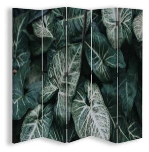 Ozdobný paraván Listy Příroda zelená - 180x170 cm, pětidílný, klasický paraván