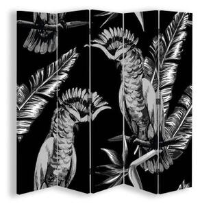 Ozdobný paraván Ptáci černá - 180x170 cm, pětidílný, klasický paraván