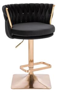 LuxuryForm DESIGN Barová židle LYON VELUR na zlaté hranaté podstavě - černá