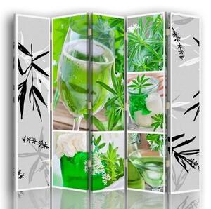 Ozdobný paraván Zelené lázně Leafy Green Zen Spa - 180x170 cm, pětidílný, klasický paraván
