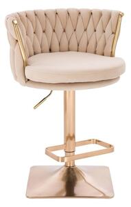 LuxuryForm DESIGN Barová židle LYON VELUR na zlaté hranaté podstavě - krémová