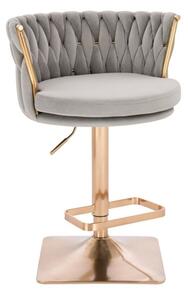 LuxuryForm DESIGN Barová židle LYON VELUR na zlaté hranaté podstavě - světle šedá