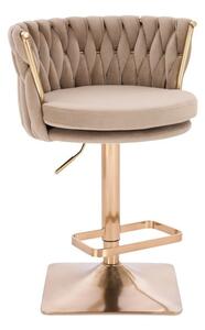 LuxuryForm DESIGN Barová židle LYON VELUR na zlaté hranaté podstavě - latte
