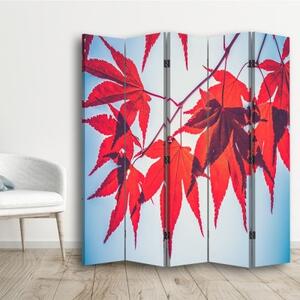 Ozdobný paraván Červené listy - 180x170 cm, pětidílný, klasický paraván