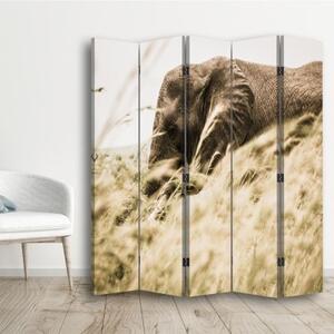 Ozdobný paraván Sloní savana - 180x170 cm, pětidílný, klasický paraván