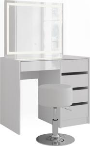 Toaletní stolek Vicco Sherry Bílá/bílý vysoký lesk 89.8 cm s LED zrcadlem a stoličkou, Model 57697