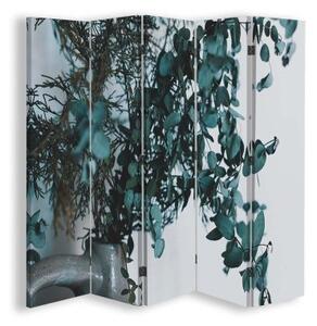 Ozdobný paraván Zelené listy rostlin - 180x170 cm, pětidílný, klasický paraván