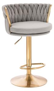 LuxuryForm DESIGN Barová židle LYON VELUR na zlaté kulaté podstavě - světle šedá