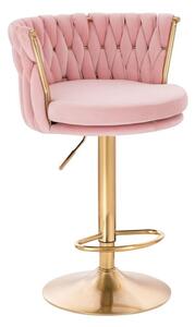 LuxuryForm DESIGN Barová židle LYON VELUR na zlaté kulaté podstavě - růžová