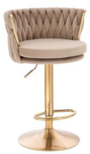 LuxuryForm DESIGN Barová židle LYON VELUR na zlatém talíři - latte