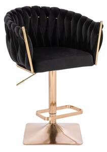 LuxuryForm DESIGN Barová židle NORDEN VELUR na zlaté hranaté podstavě - černá