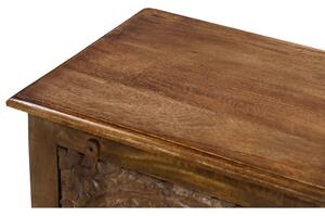 Noční stolek s vyřezávanými dvířky z mangového dřeva, 50x38x60cm (HQ)
