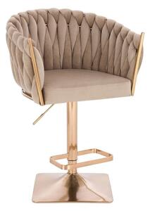 LuxuryForm DESIGN Barová židle NORDEN VELUR na zlaté hranaté podstavě - latte