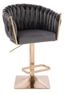LuxuryForm DESIGN Barová židle NORDEN VELUR na zlaté hranaté podstavě - tmavě šedá